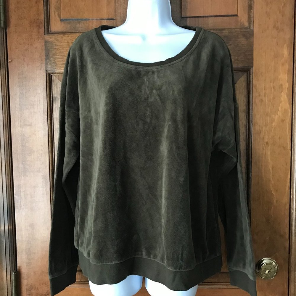 New York & Company Dark Olive Velour Pullover w/Drop Shoulder Large